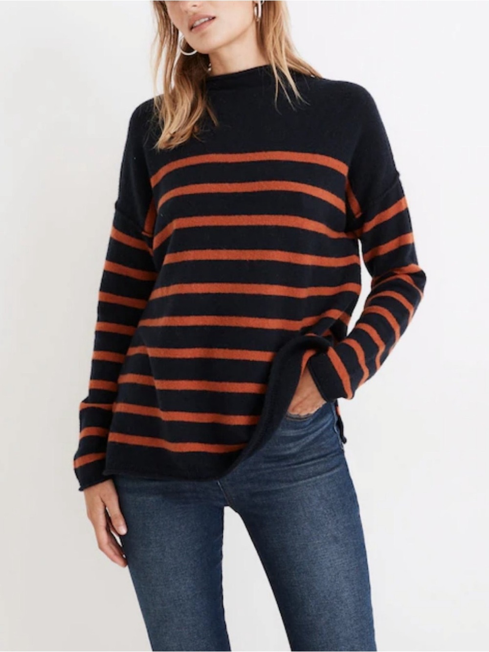 Madewell Striped Whitworth Mockneck Sweater in Coziest Yarn Size XL